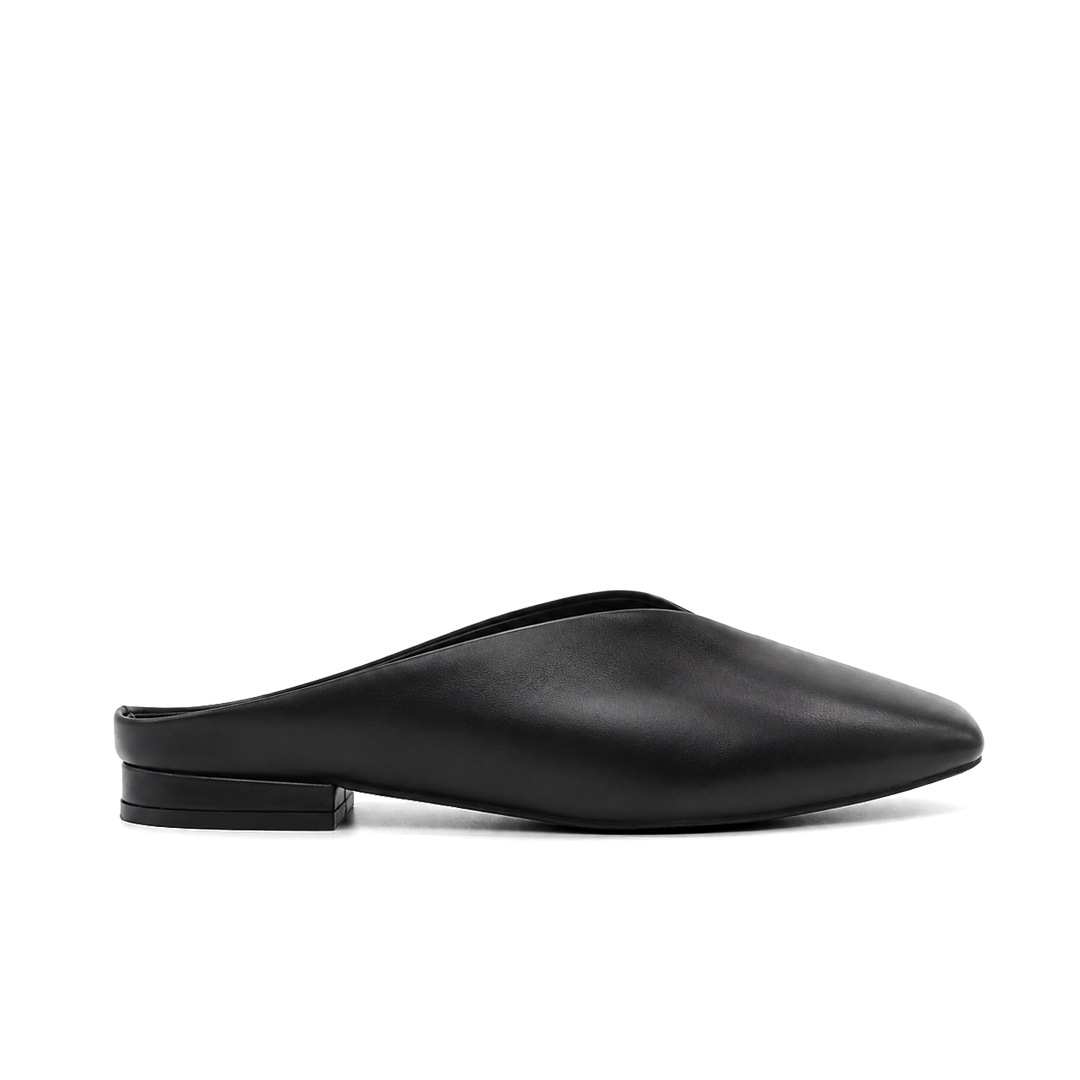 Black Leather Flat Mules