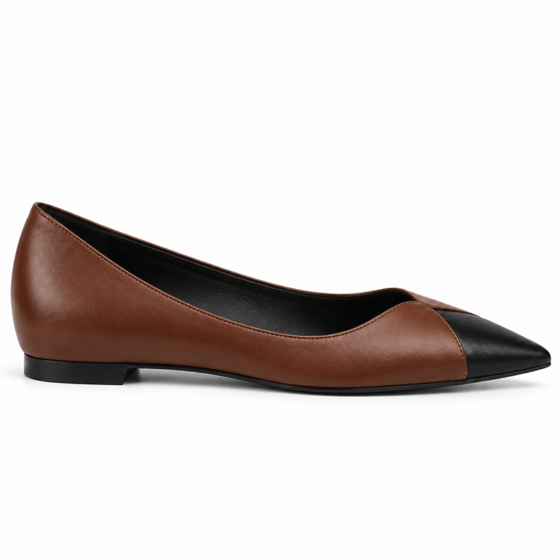 Two-Tone Cap-Toe Flats – Cognac & Black