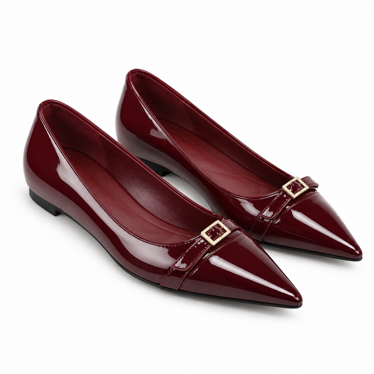 Burgundy Patent Buckle Flats - Image 2