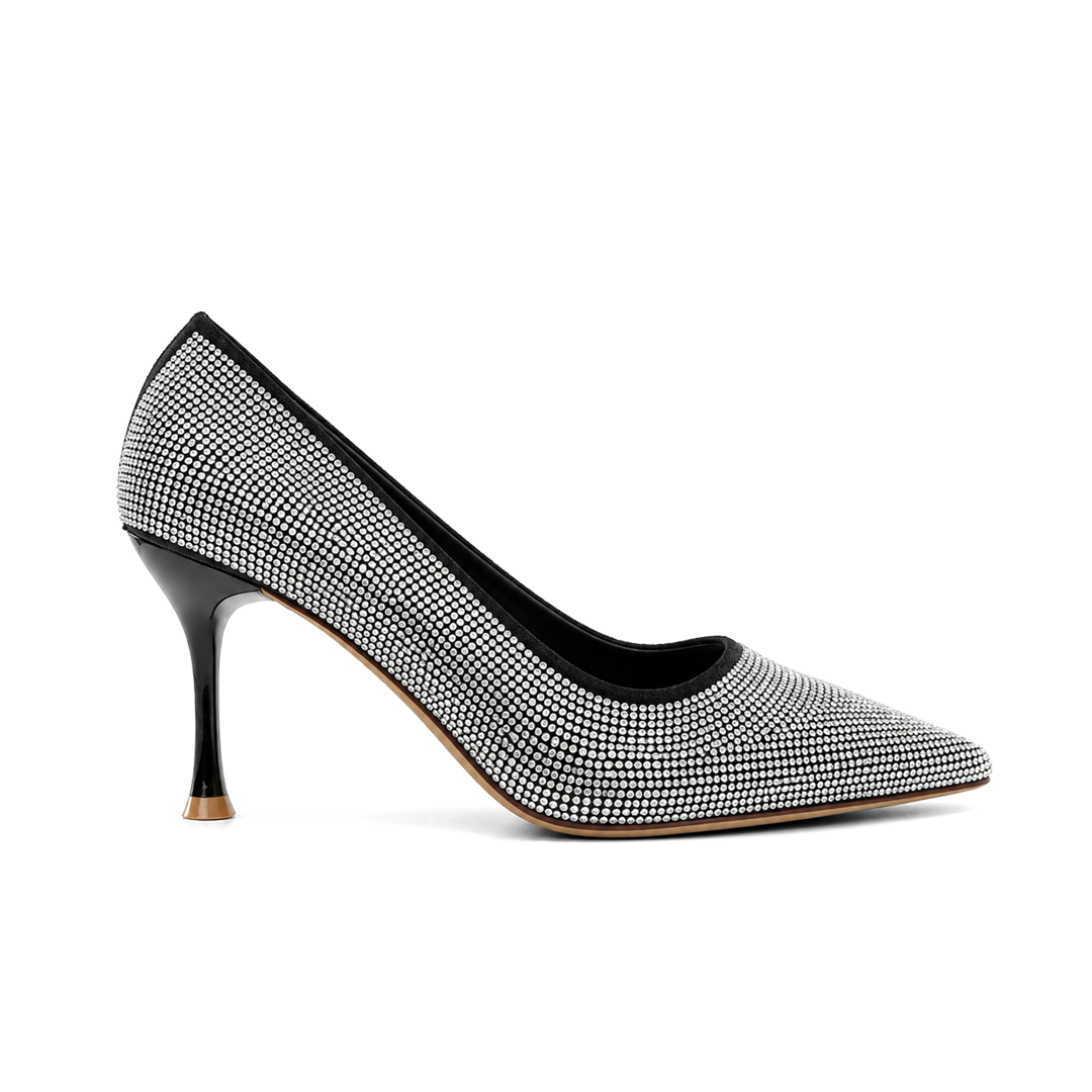 Crystal-Embellished Sculpted Heel Pumps
