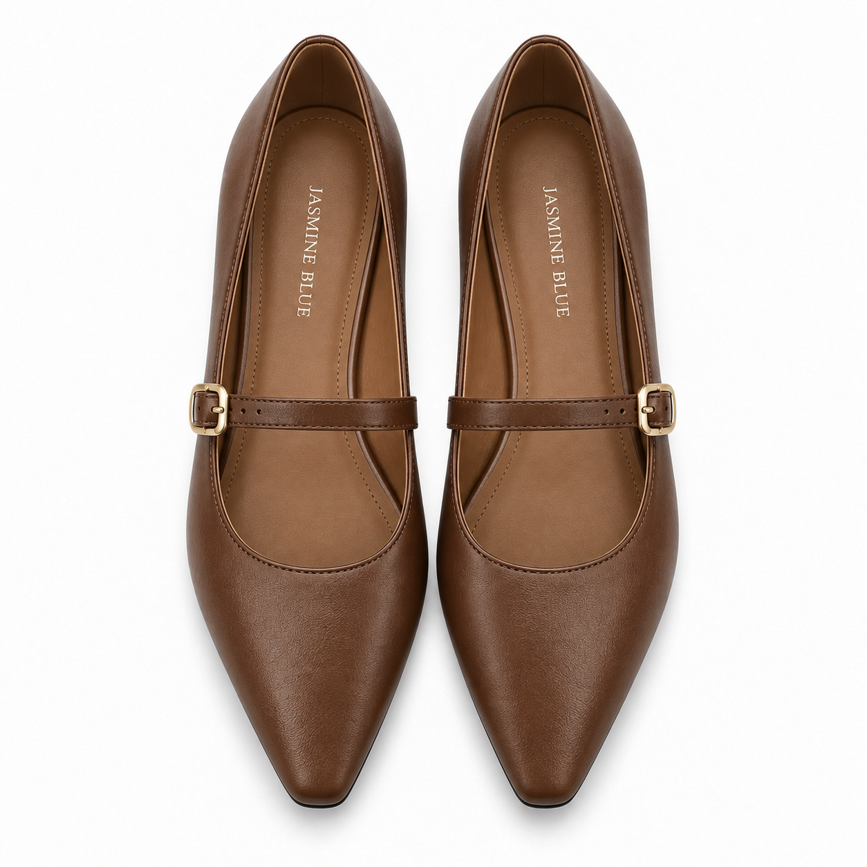 Brown Mary Jane Gold-Buckle Flats - Image 3