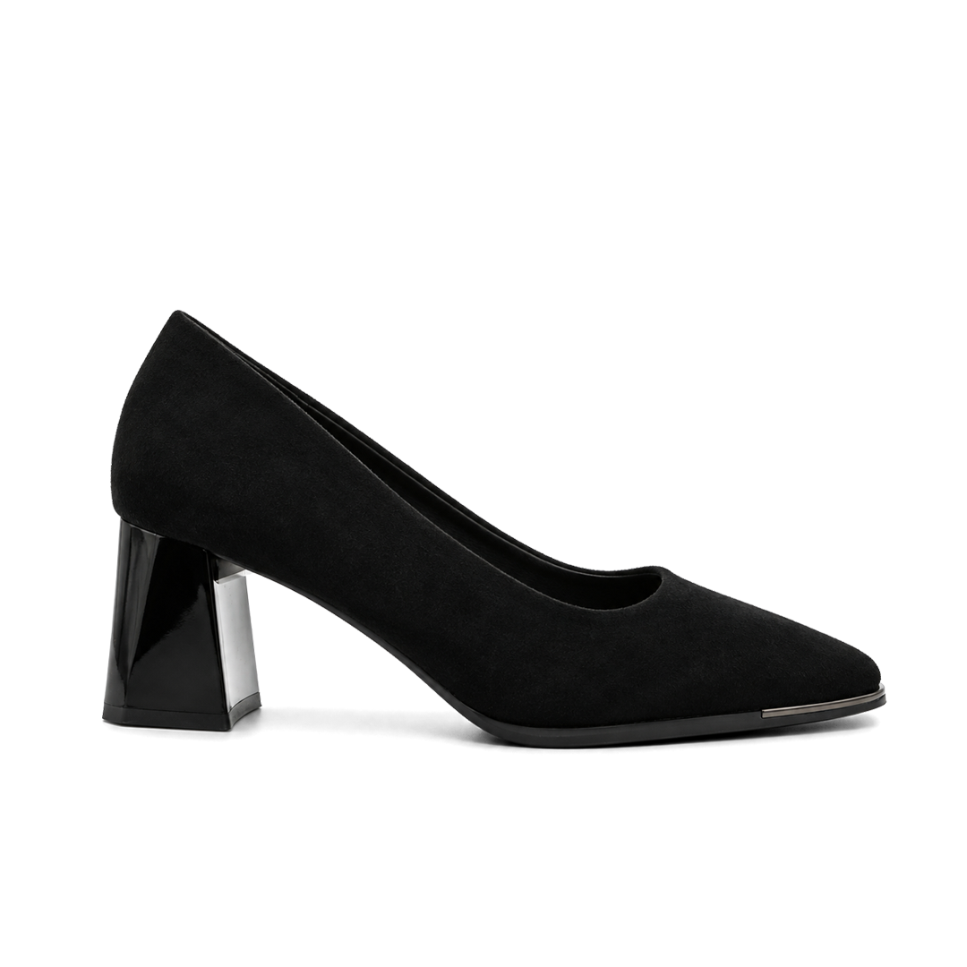 Suede Block-Heel Pumps with Metallic Trim